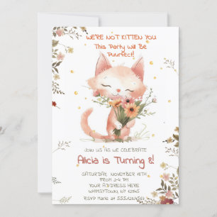 Cute Cat wildflowers girl birthday  Invitation