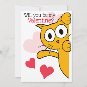 Cute Cat Will You Be My Valentine Flat Greeting Card
