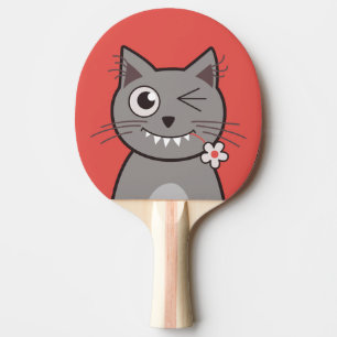 Cute Cat Winking Cartoon Kitty Ping Pong Paddle
