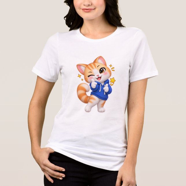 Cute Cat Winking Sticker Tri-Blend Shirt (Front)