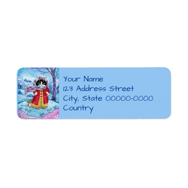 Cute Cat Winter Valentine Return Address Labesl Label (Front)