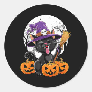 Cute Cat Witch Halloween Pumpkin Black Cat Classic Round Sticker