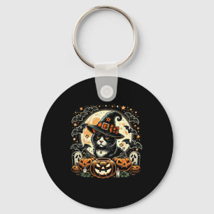 Cute Cat Witch Halloween - Spooky Pumpkin Art Key Ring