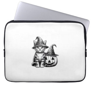 Cute Cat Witch Hat Pumpkin Halloween Cat Lover Boy Laptop Sleeve