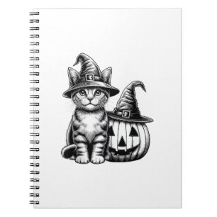Cute Cat Witch Hat Pumpkin Halloween Cat Lover Boy Notebook