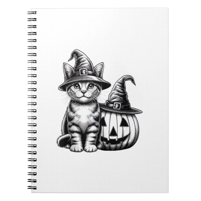 Cute Cat Witch Hat Pumpkin Halloween Cat Lover Boy Notebook (Front)