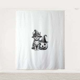 Cute Cat Witch Hat Pumpkin Halloween Cat Lover Boy Tapestry