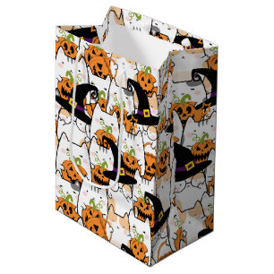 Cute Cat Witch Holding Bumkin Halloween Medium Gift Bag
