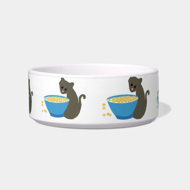 Cute Cat with a Blue Cat Food Dish (Front)