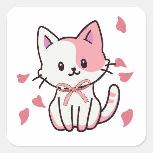 Cute cat with a bow square sticker
