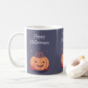 Cute cat with a Halloween pumpkin Blue grey Coffee Mug