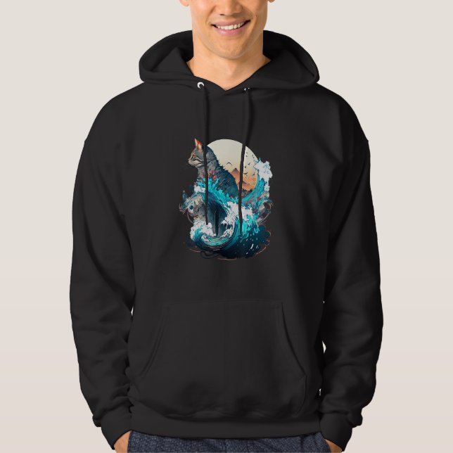 Cute Cat with a ocaen wave Illustration 1 Hoodie (Front)