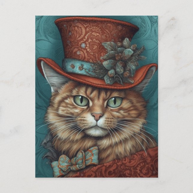 Cute Cat With a Red Tophat Postcard (Front)