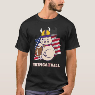 Cute cat with a Vikings helmet, with an American f T-Shirt