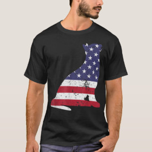 Cute Cat With American Flag 4th Of July T-Shirt