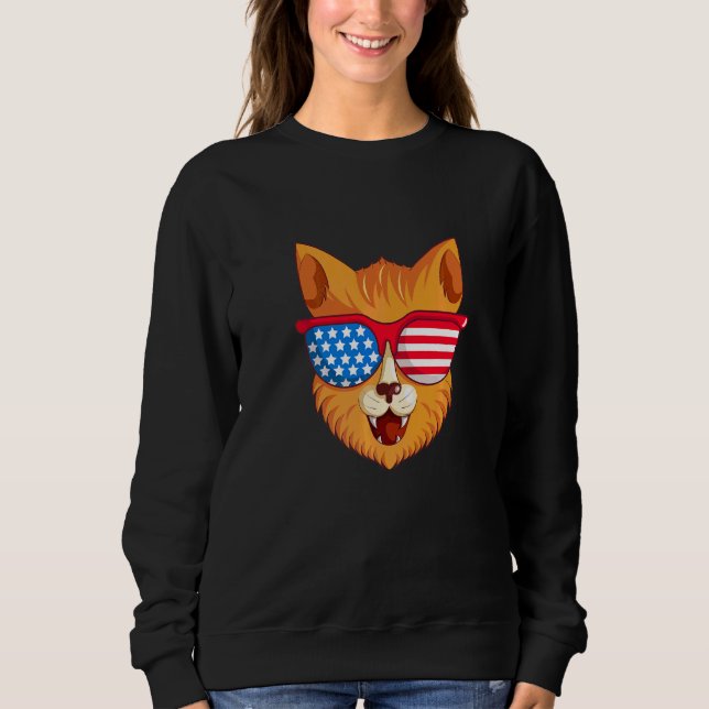 Cute Cat With American Flag Glasses Sweatshirt (Front)