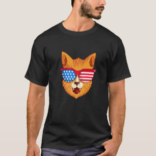 Cute Cat With American Flag Glasses T-Shirt