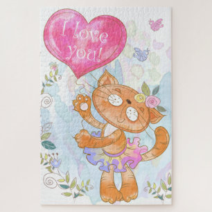 Cute Cat With Balloon Jigsaw Puzzle