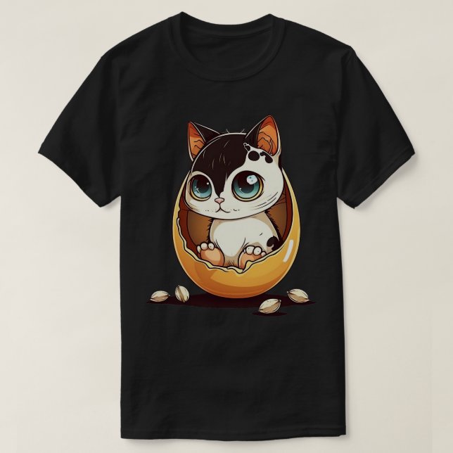 Cute Cat with big eyes in the egg 1 T-Shirt (Design Front)