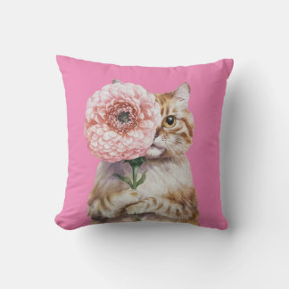 Cute Cat with Big Flower| Adorable Ginger Cat Cushion
