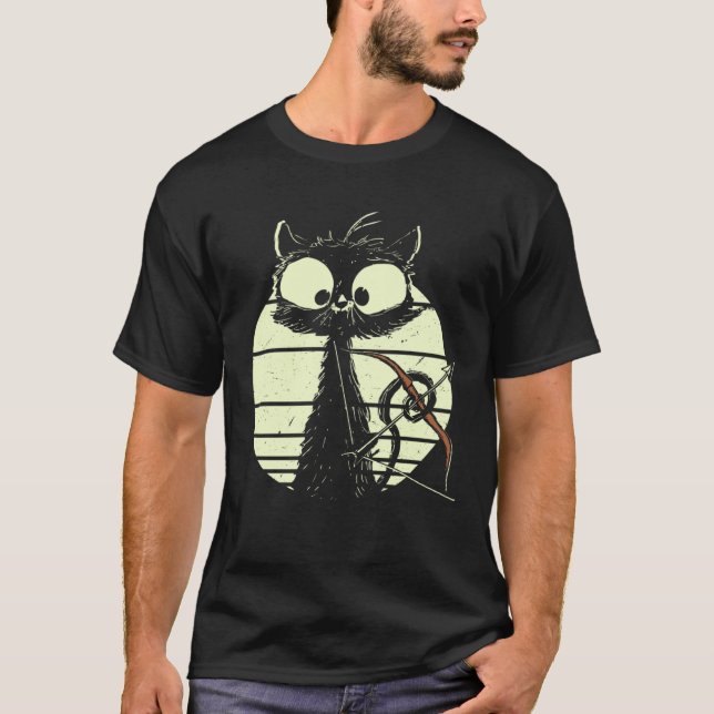 Cute Cat With Bow And Arrow Archer Cat T-Shirt (Front)