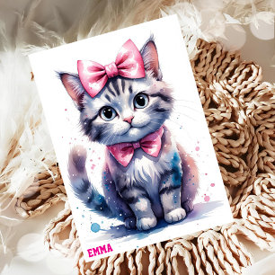 Cute cat with bow happy birthday invitation