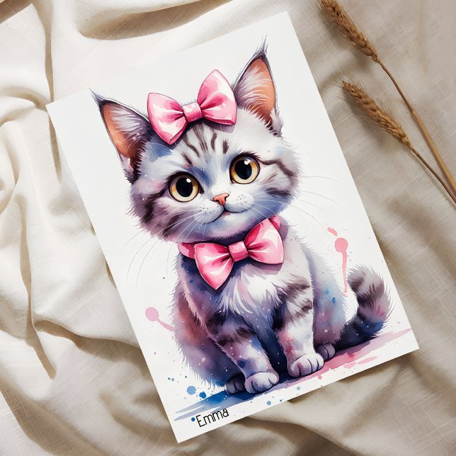 Cute cat with bow happy birthday invitation (Creator Uploaded)