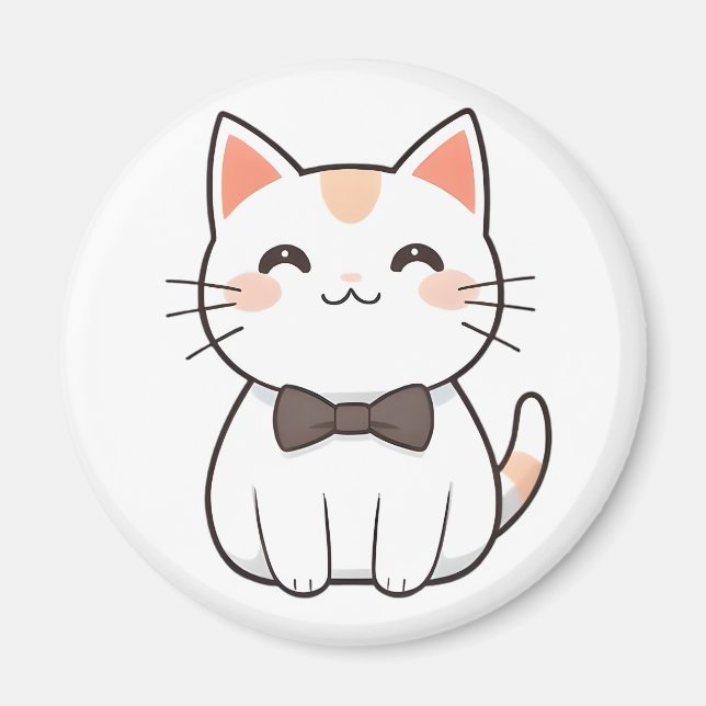 Cute Cat with Bowtie Kawaii Design Magnet (Front)