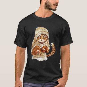 Cute Cat With Boxing Gloves Coffee Colour T-Shirt
