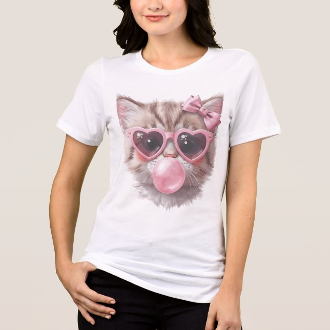 Cute Cat with Bubble Gum Tee (Front)