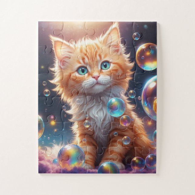 Cute Cat with Bubbles AI Generated Jigsaw Puzzle (Vertical)