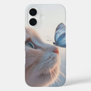Cute Cat with Butterfly iPhone 16 Cases