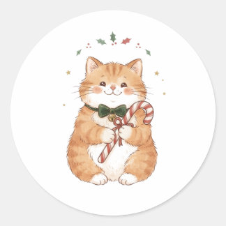 Cute Cat with Candy Cane Christmas Sticker