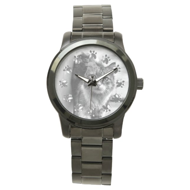 Cute Cat With Cat Tracks Background Women's Watch (Front)