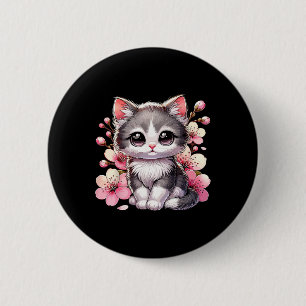 Cute Cat With Cherry Blossoms Cat  6 Cm Round Badge
