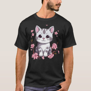 Cute Cat With Cherry Blossoms I Kids Cat (2) T-Shirt