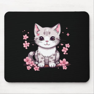 Cute Cat With Cherry Blossoms I Kids Cat Mouse Pad