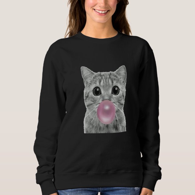 Cute cat with chewing gum bubble cat chewing gum R Sweatshirt (Front)