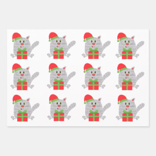 Cute cat with christmas  gift wrapping paper sheet