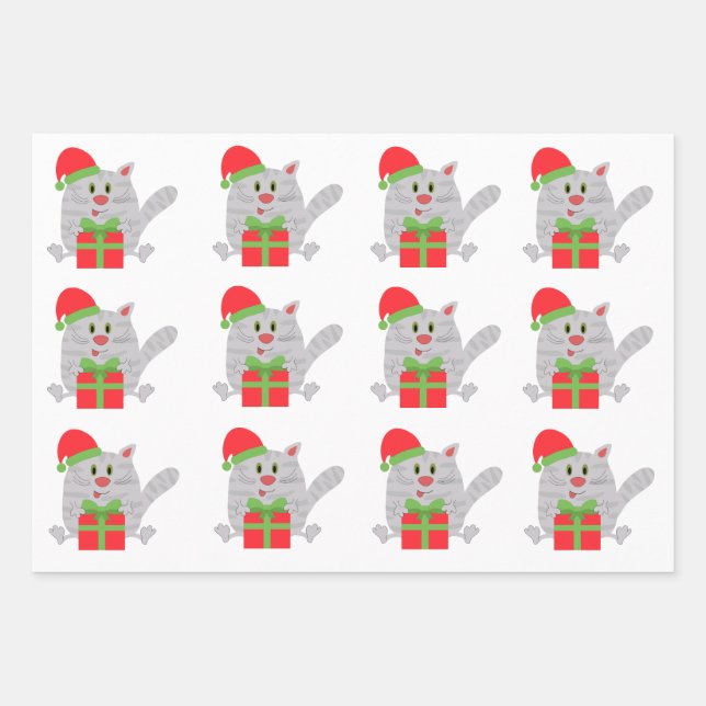 Cute cat with christmas  gift wrapping paper sheet (Front)