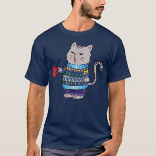 Cute Cat with Coffee Cup Funny Cats and Caffeine L T-Shirt