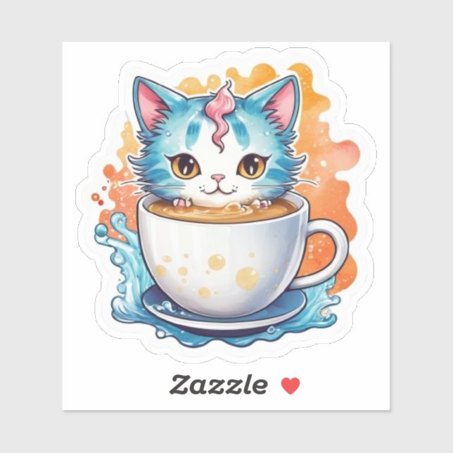 Cute Cat With Coffee Mug Cartoon Design-94678 (Sheet)