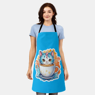 Cute Cat With Coffee Mug Cartoon Design-94678 Apron