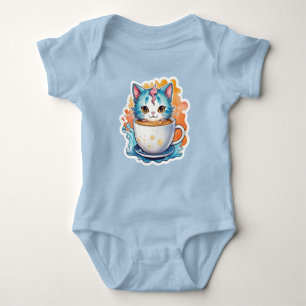 Cute Cat With Coffee Mug Cartoon Design-94678 Baby Bodysuit