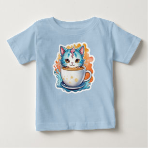 Cute Cat With Coffee Mug Cartoon Design-94678 Baby T-Shirt