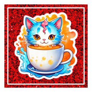 Cute Cat With Coffee Mug Cartoon Design-94678 Photo Print