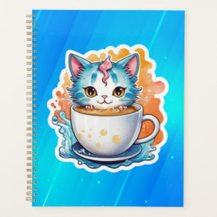 Cute Cat With Coffee Mug Cartoon Design-94678 Planner