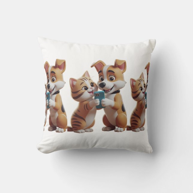 Cute cat with dog cushion (Front)