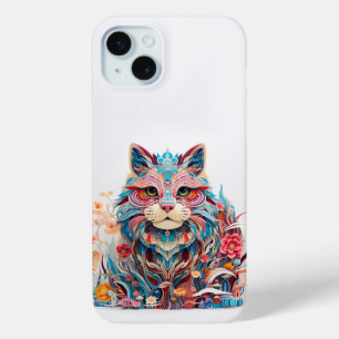 Cute Cat with flowers Paper Cutout iPhone 15 Mini Case
