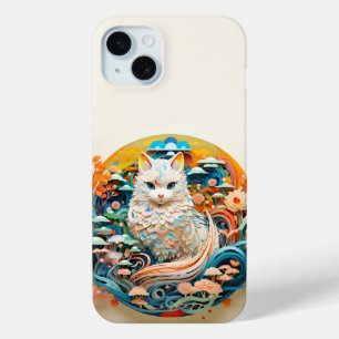 Cute Cat with flowers Paper Cutout iPhone 15 Mini Case